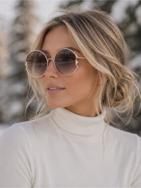 Missoni Rose Gold Round Sunglasses with Pink Grey/Blue Gradient Lenses
